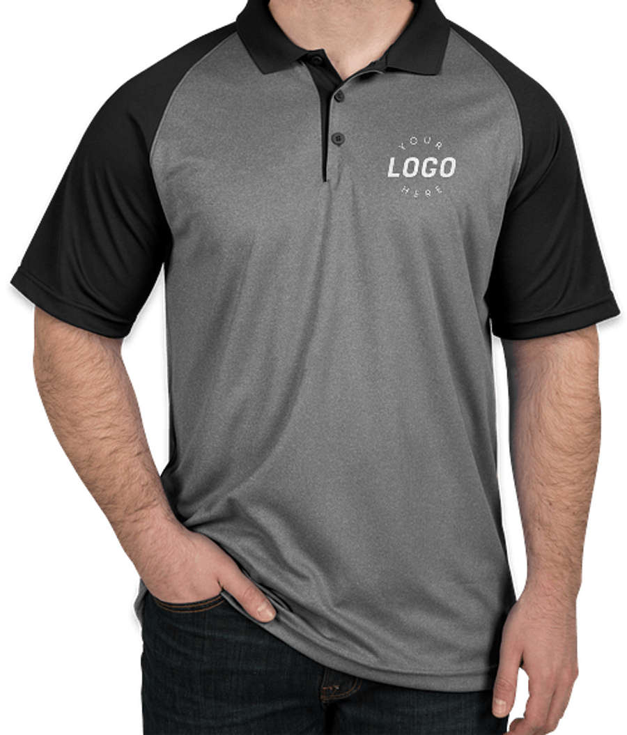 Sport-Tek Heather Raglan Performance Polo in Grey Heather / Black