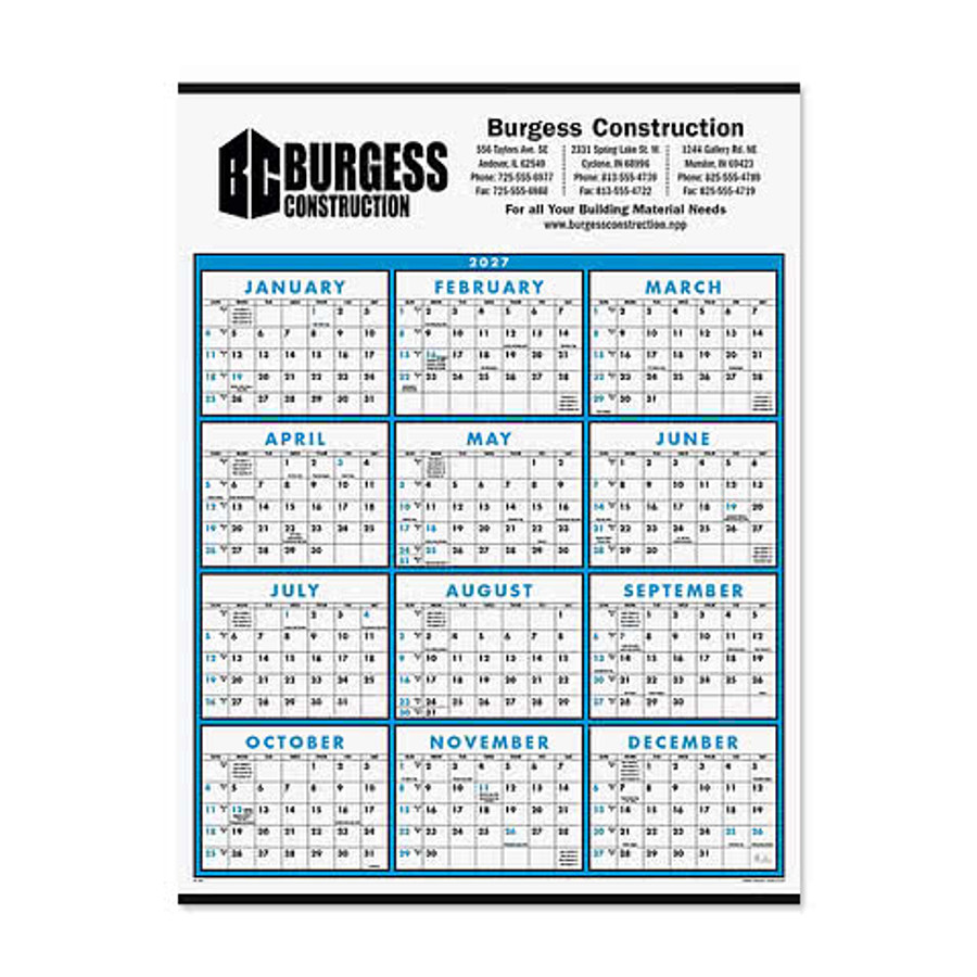 Span-A-Year Non-Laminated Poster Calendar in Black / Process Blue