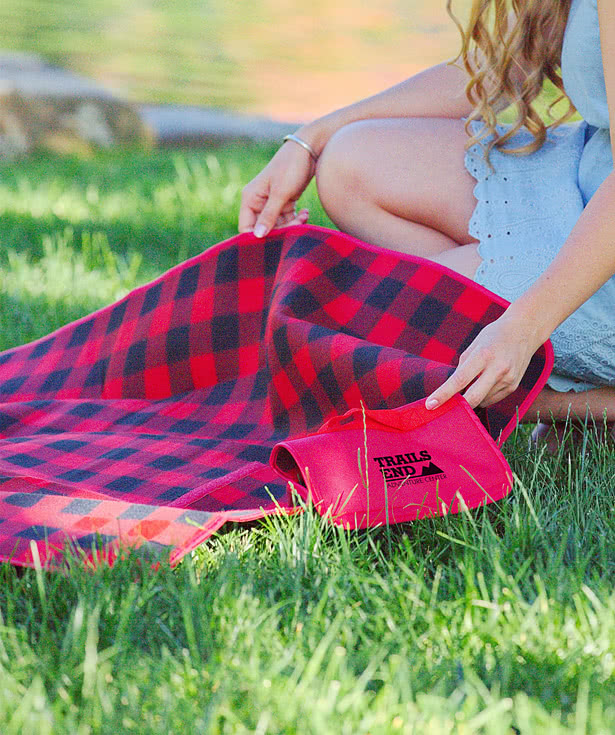Full Color Plaid Barrel Fleece Roll-Up Picnic Blanket