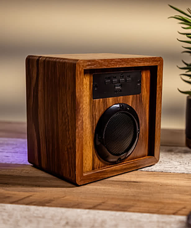 Orbit Wood Grain Mirror Light-Up Portable Wireless Speaker