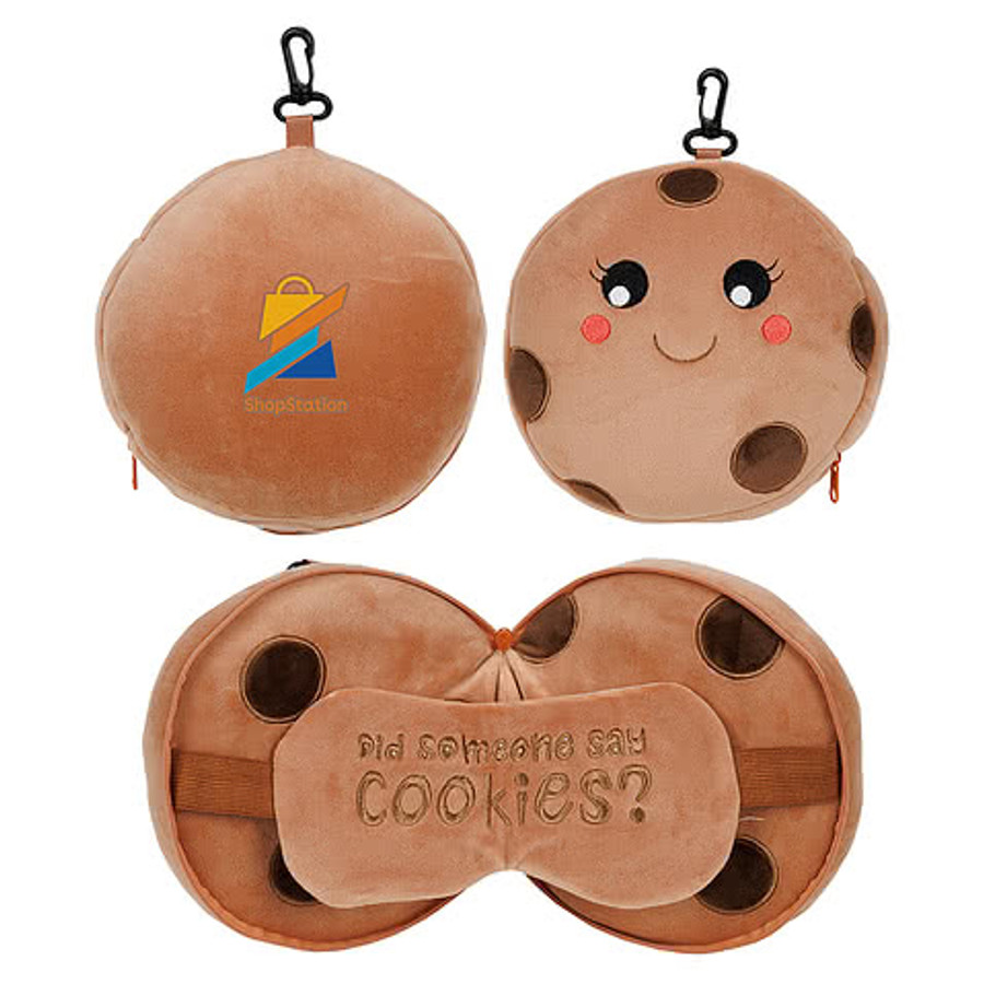 Full Color Comfort Pals Cookie 2-in-1 Pillow Sleep Mask in Brown