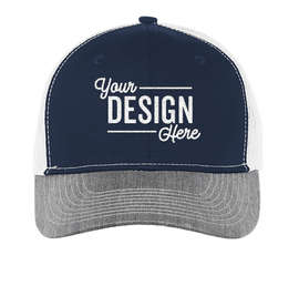 Port Authority Snapback Trucker Hat - Color: Rich Navy / Heather Grey / White