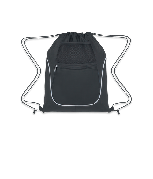 Sports Pack Drawstring Bag with Dual Pockets in Black with Black