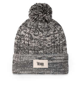 Ahead Aspen Pom Pom Beanie with Ivory Rectangle Patch
