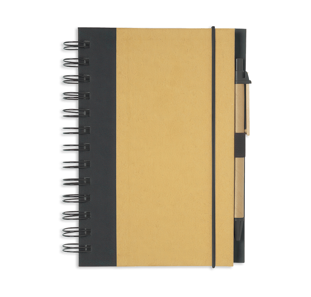 Eco-Inspired Recycled Hard Cover Spiral Notebook with Pen-default