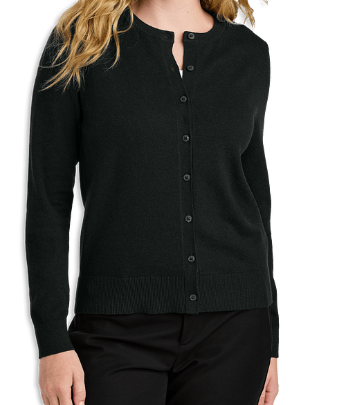 Port Authority Women’s Easy Care Crewneck Button-Front Cardigan in Deep Black