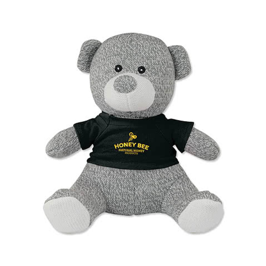 Full Color Knitted 7.5" Gray Teddy Bear Plush Animal in White