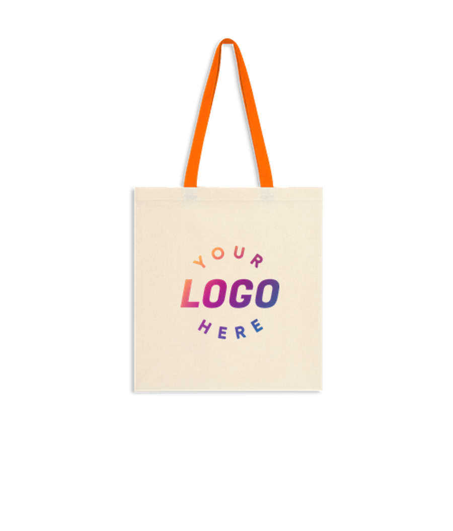 Full Color Penny Wise Medium Cotton Canvas Tote Bag in Natural with Orange