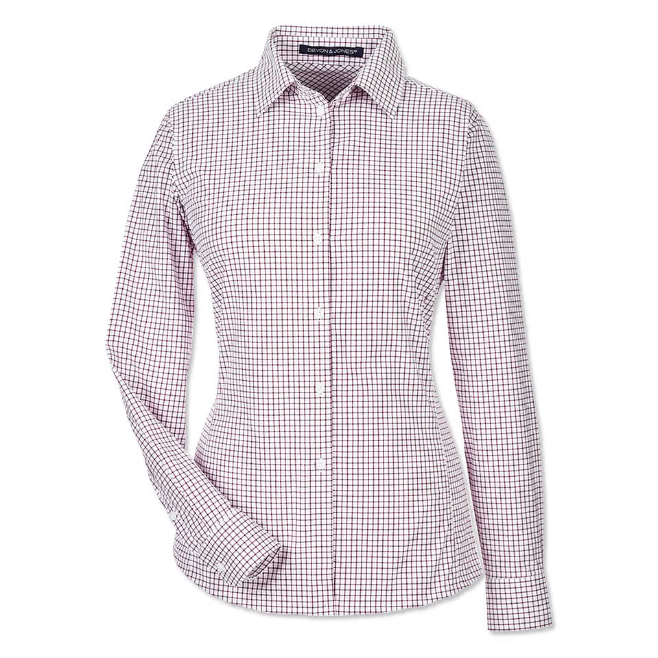 Devon & Jones Women's CrownLux Windowpane Performance Dress Shirt - Embroidered