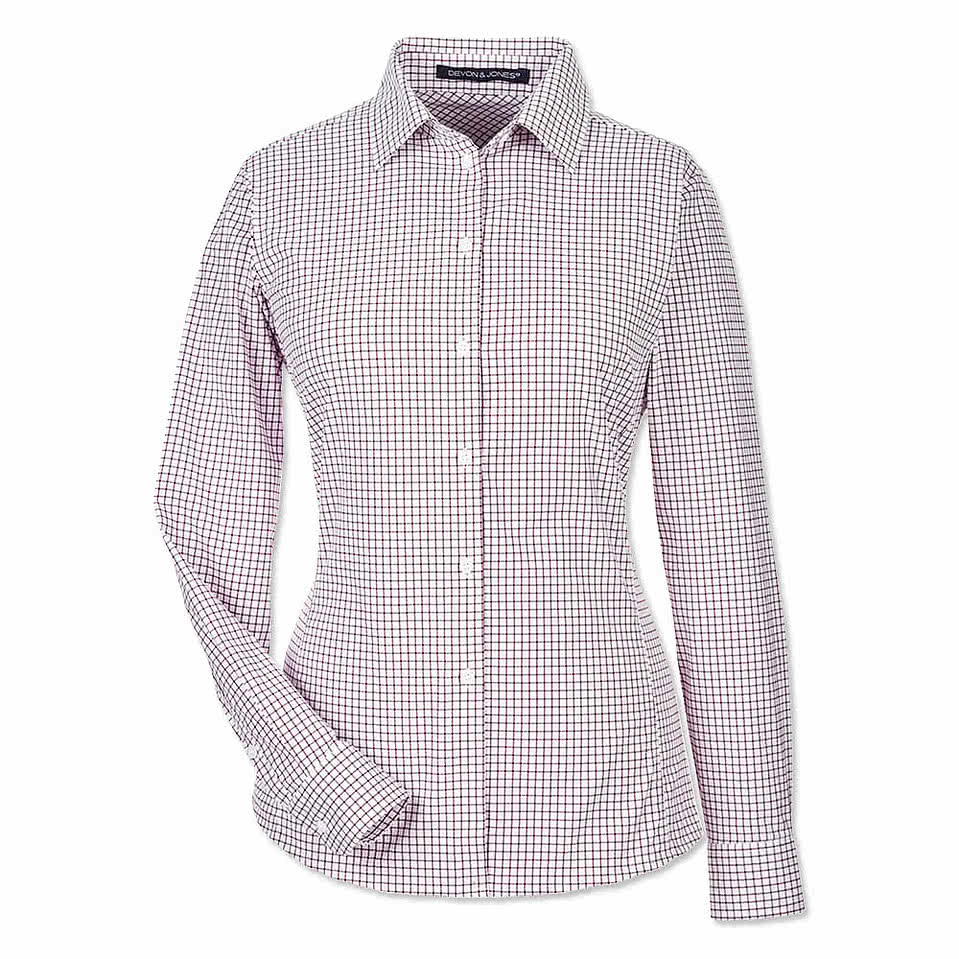 Devon & Jones Women's CrownLux Windowpane Performance Dress Shirt - Printed