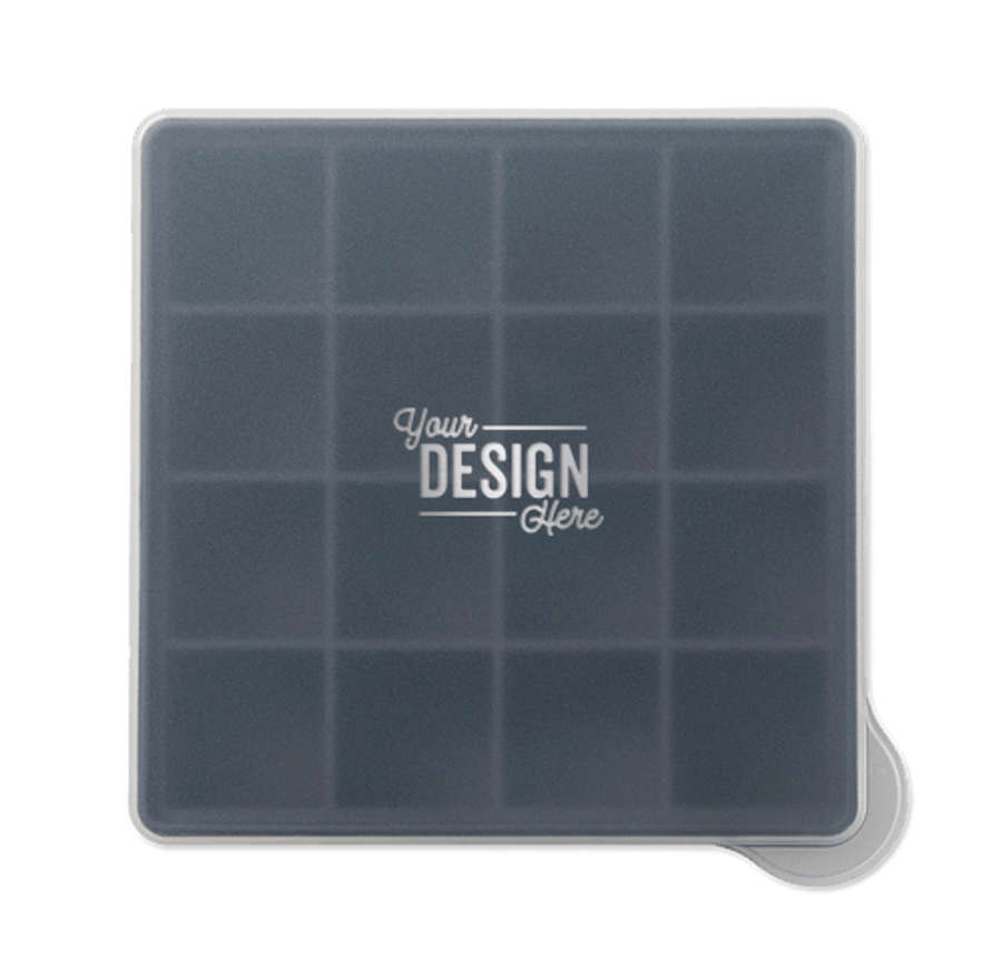 Laser Engraved W&P Mini Silicone Ice Cube Tray & Box with Lid in Charcoal