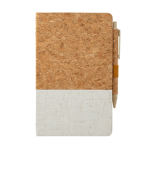 Cork & Linen Hard Cover Notebook with Pen in Off-White
