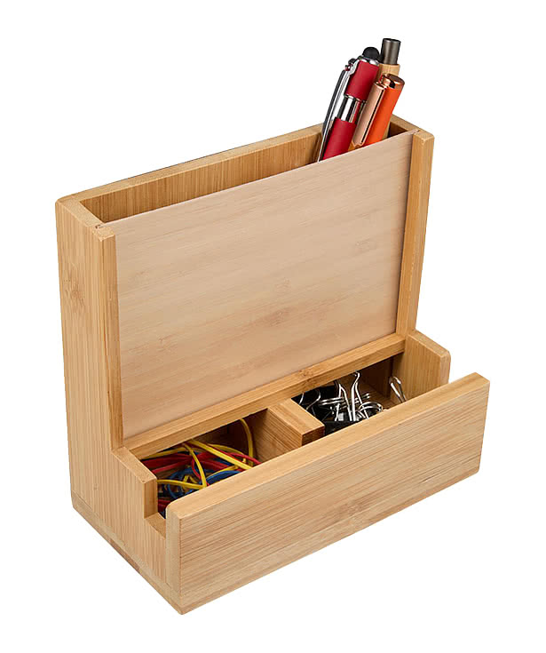 Bamboo Photo Frame Desktop Organizer and Phone Stand