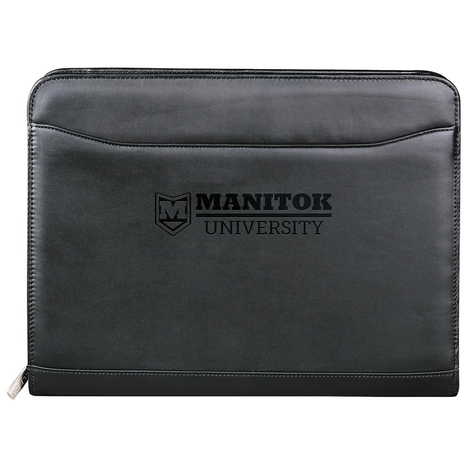 Debossed Millennium Leather Zippered Padfolio