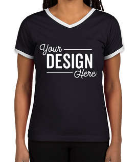 LAT Women's Retro Ringer V-Neck T-shirt - Color: Navy / White