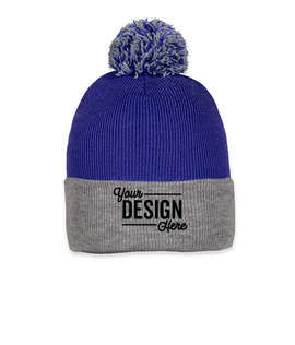 Sportsman Pom Pom Beanie - Color: Royal / Heather Grey