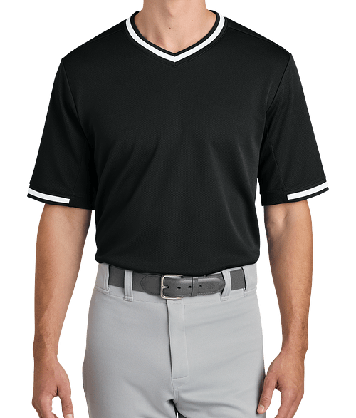 Sport-Tek Tough Mesh V-Neck Baseball Jersey in Black