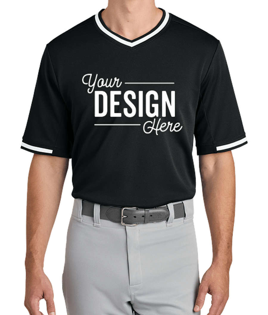 Sport-Tek Tough Mesh V-Neck Baseball Jersey in Black
