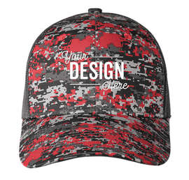 Port Authority Digital Camo Snapback Trucker Hat - Color: Flame Red Digi / Grey Steel