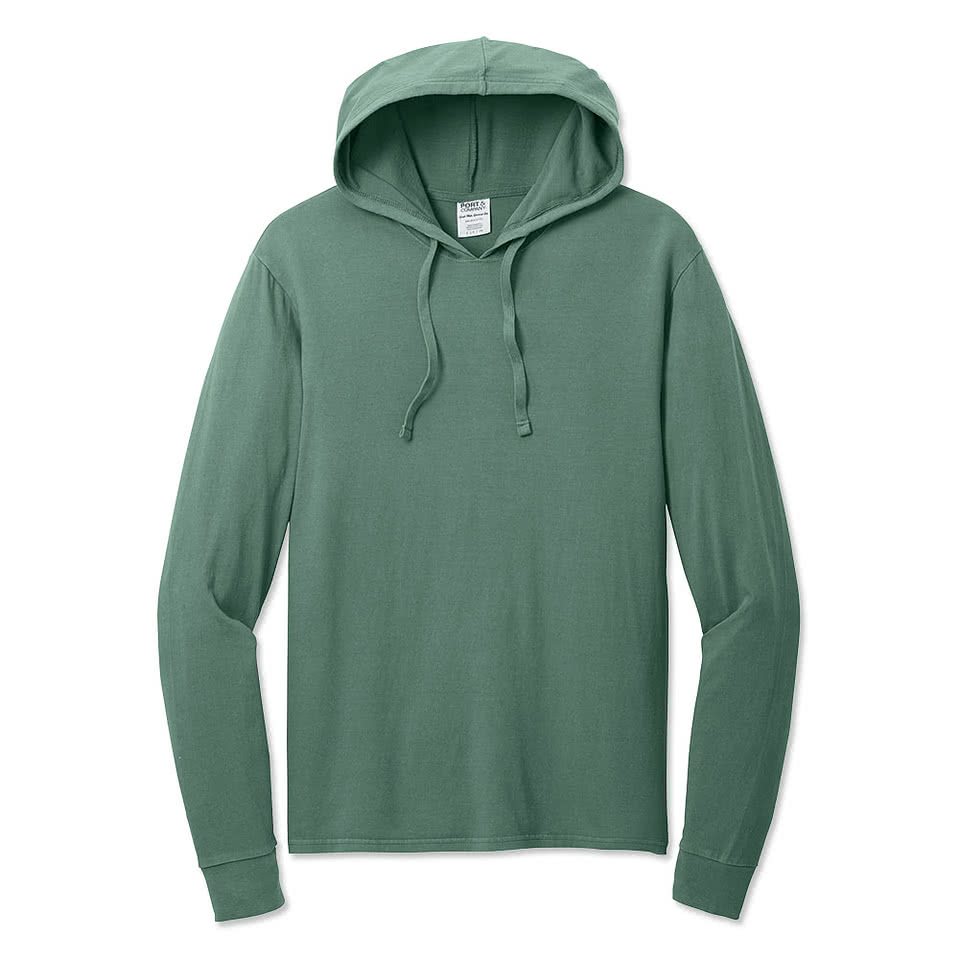 Port & Company Beach Wash Garment-Dyed Hooded Long Sleeve T-shirt