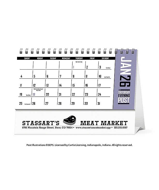 Full Color The Saturday Evening Post Spiral Monthly Desk Calendar