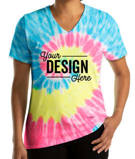 Port & Company Women's Tie-Dye V-Neck T-shirt - Color: Neon Rainbow