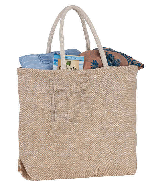 Large Herringbone Jute Tote Bag