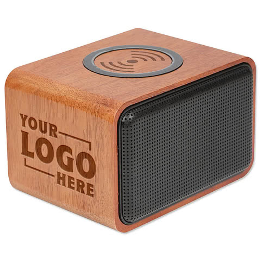 Laser Engraved Wood Portable Bluetooth Speaker with Wireless Charging Pad in Wood