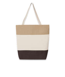Tri-Color Cotton Canvas Tote Bag - Color: Chocolate / Natural / Khaki