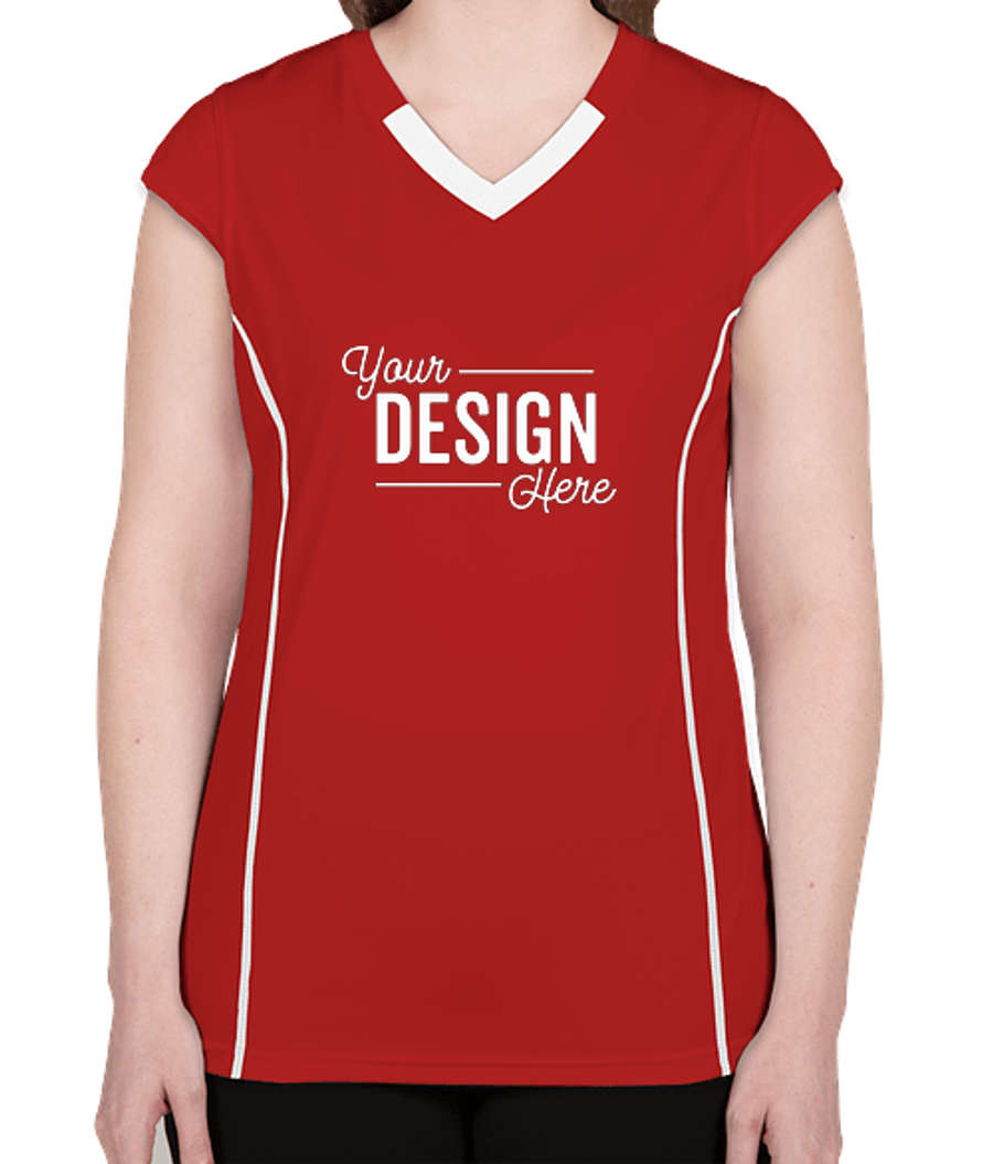 Augusta Women's Contrast V-Neck Volleyball Jersey in Red / White
