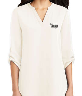 Port Authority Women's 3/4 Sleeve Tunic Blouse - Color: Ivory Chiffon