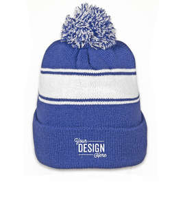 Sport-Tek Striped Pom Pom Beanie - Color: True Royal / White