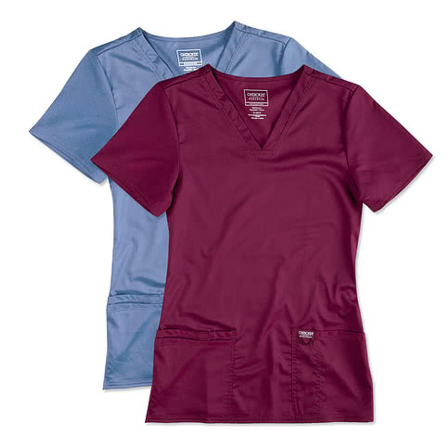 Cherokee Workwear Revolution Women's V-Neck Scrub Top - Embroidered in Royal