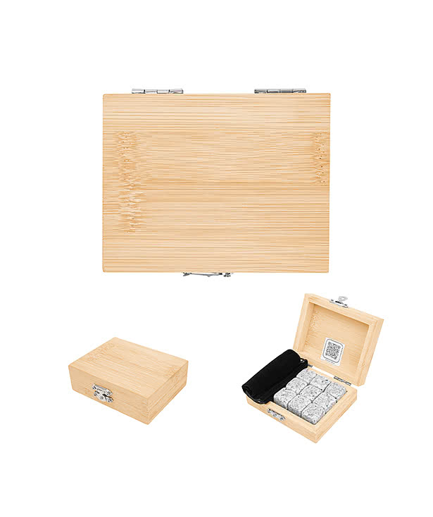 Whiskey Stone Ice Cubes in FSC Bamboo Box