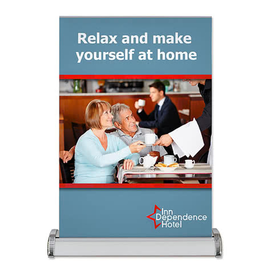 Full Color 13" x 17" Retractable Tabletop Banner in Navy