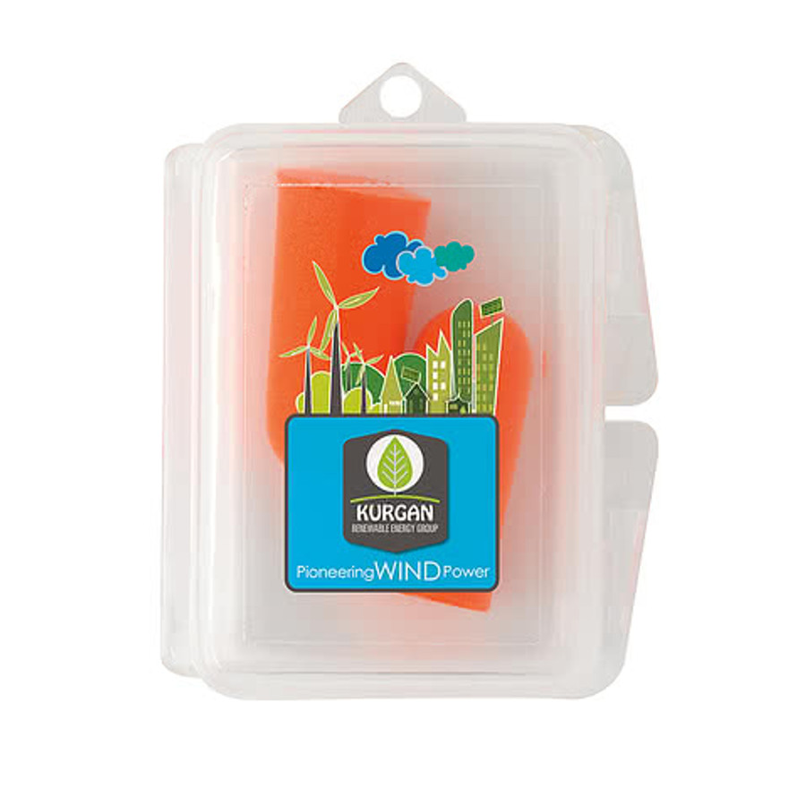 Full Color Travel Ear Plugs in Case in Orange