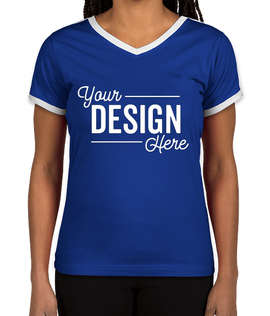 LAT Women's Retro Ringer V-Neck T-shirt - Color: Royal / White
