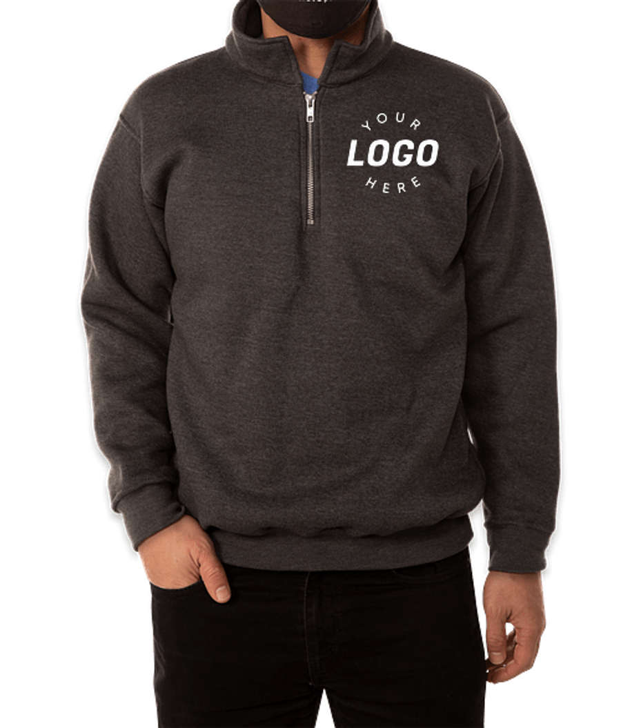Bayside USA-Made Quarter-Zip Pullover Sweatshirt in Charcoal Heather
