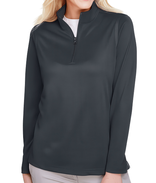 Harriton Women's Advantage Snag Protection Plus Quarter Zip Performance Shirt in Dark Charcoal