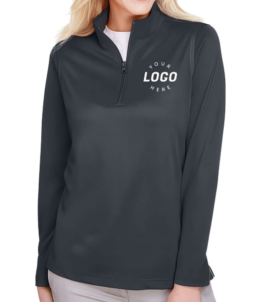 Harriton Women's Advantage Snag Protection Plus Quarter Zip Performance Shirt in Dark Charcoal