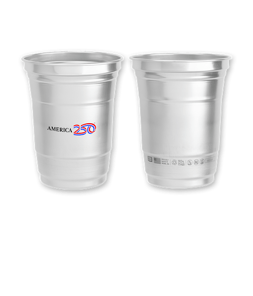 Full Color America250™ 16 oz. Top Cup by Ball Reusable Aluminum Party Cup in SILVER