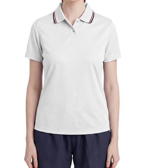 Vansport Women's Omega Performance UPF 50+ Tipped Polo - Printed in White