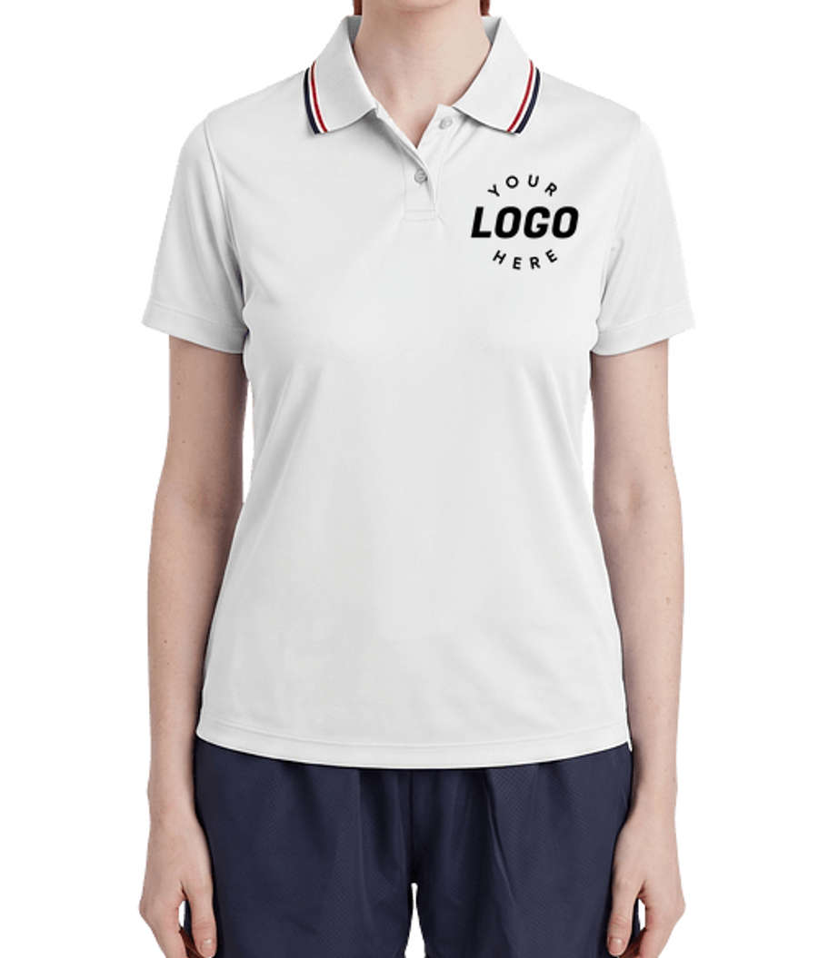 Vansport Women's Omega Performance UPF 50+ Tipped Polo - Printed in White