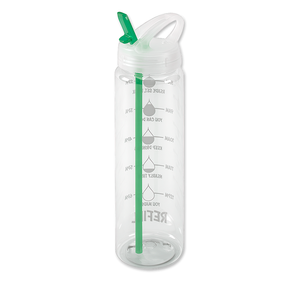 32 oz. Clear Water Bottle with Colored Straw and Hydration Mark-default