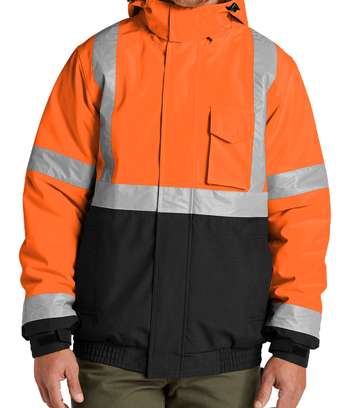 CornerStone Class 3 Insulated Safety Bomber Jacket - Printed in Safety Orange