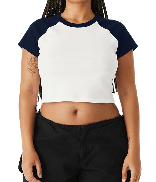 Bella + Canvas Women's Micro Rib Raglan Cropped T-shirt in White / Navy