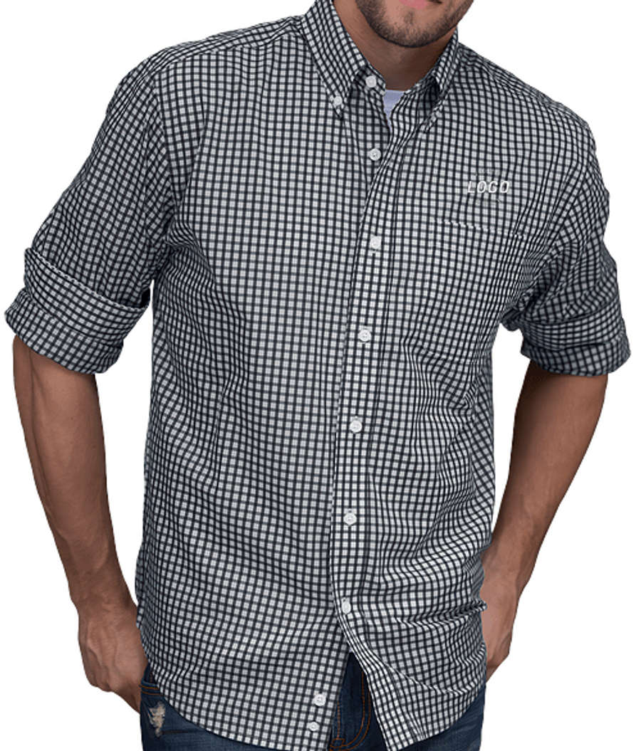 Vansport Easy Care Gingham Dress Shirt in Black / White