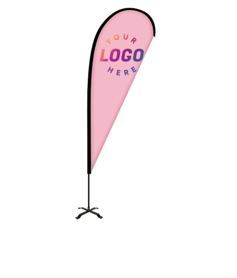 Full Color 2' x 6' Portable Teardrop Flag with Cross Base in Charity Pink