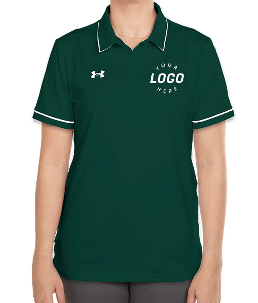 Under Armour Women's Tipped Team Performance Polo - Printed in Forest Green / White