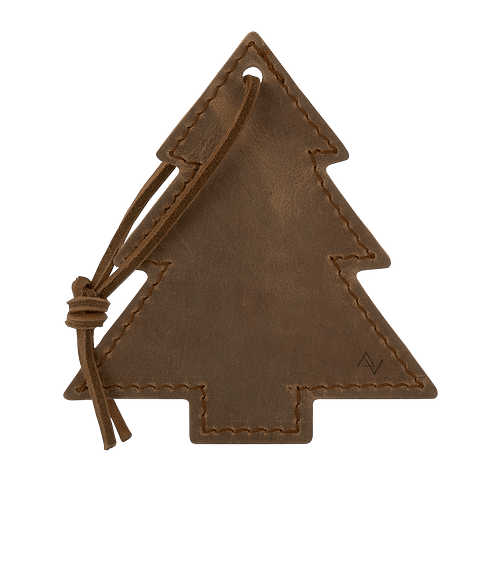 Tannenbaum Leather Tree Ornament in Distressed Brown